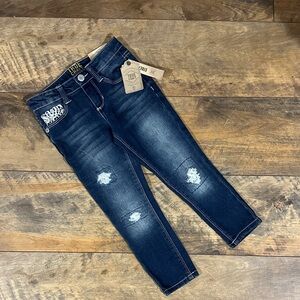 TRUE CRAFT Girls Dark Blue Skinny Jeans with Distressed Details, Size 4, NWT